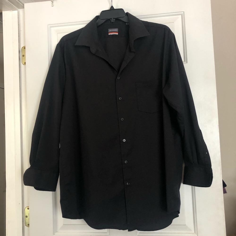 Black Men's Van Heusen Button-Up Shirt Classic Collared Style  Neck 18.5 Stretch